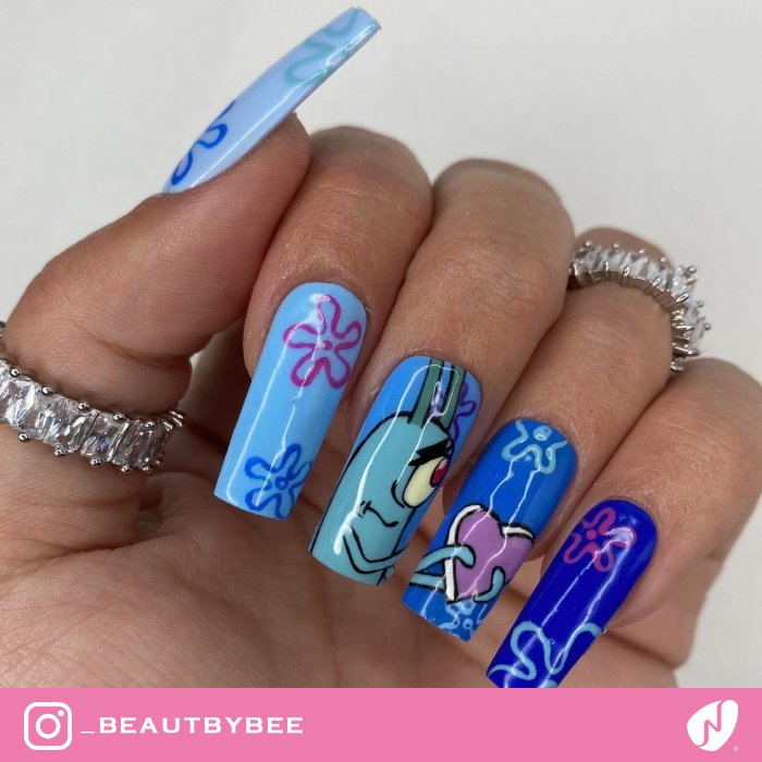 Hand Painted Plankton Design Nails